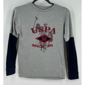 US Polo Assn Boys Gray Graphic Layered‎ Long Sleeve T-Shirt Size 10/12 USPA Pony